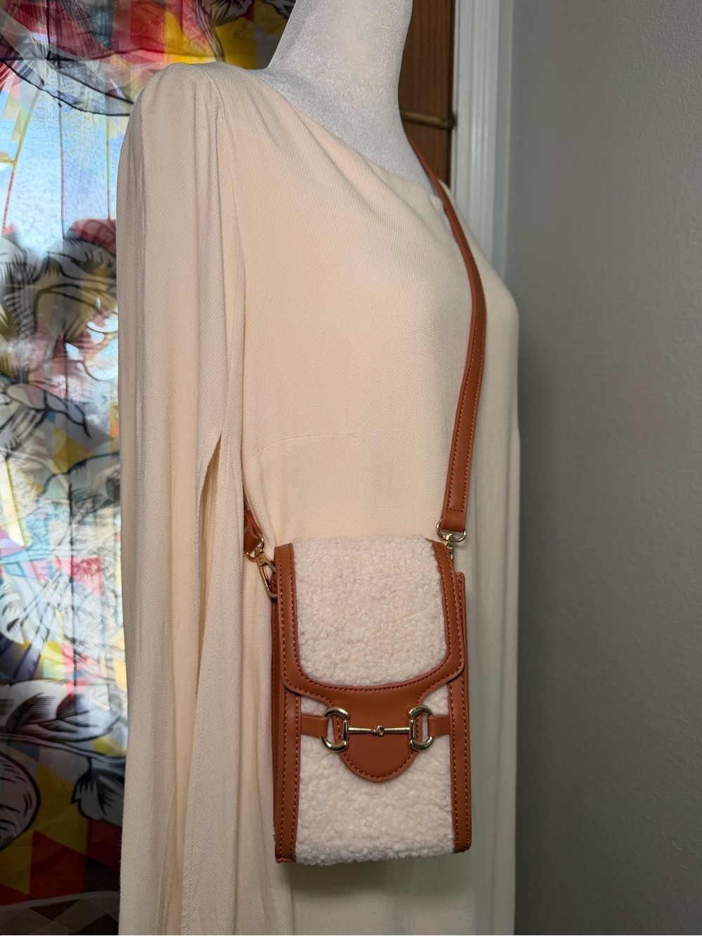 Anthropologie Tan & Cream Shearling Crossbody Bag